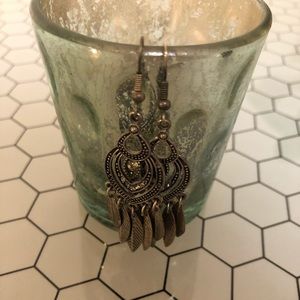 Feathered Chandelier Silver Color Earrings